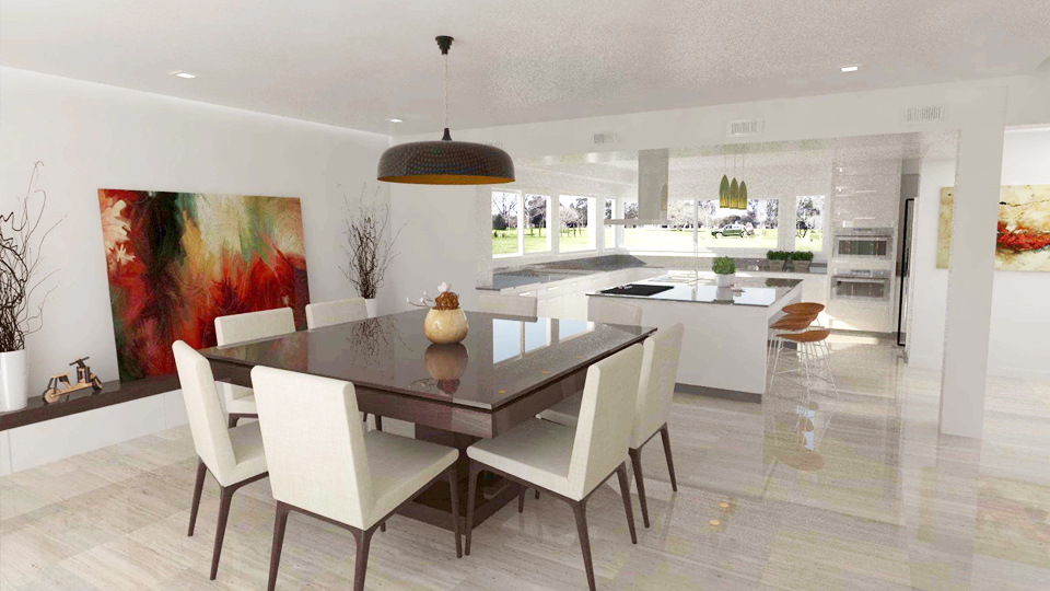 vista interior de vivienda en club de campo, Estancia Villa María por OUSIA Arquitectos