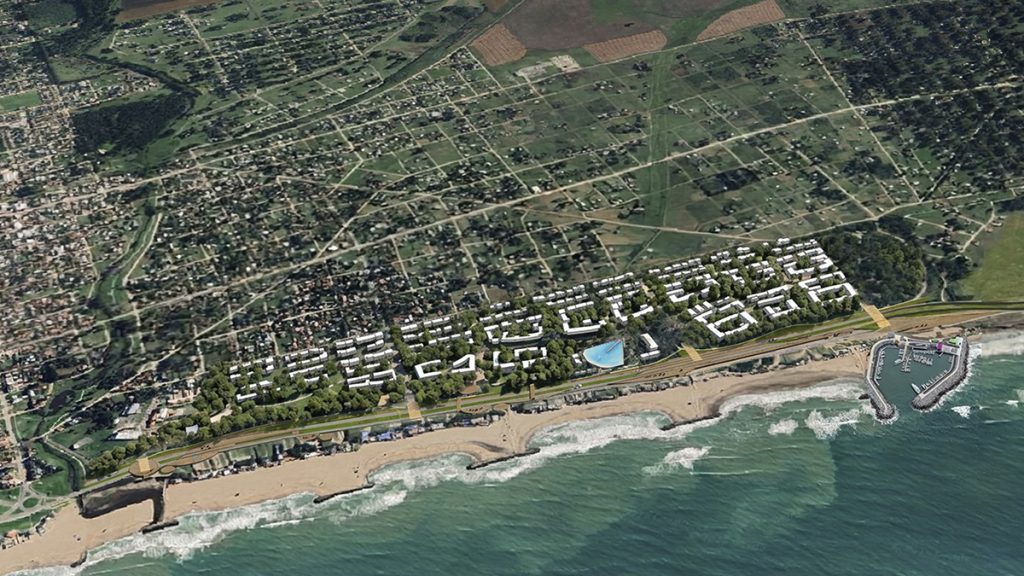 miramar 03 vista aérea de la costa de Miramar, propuesta y master plan en concurso nacional, por OUSIA Arquitectos
