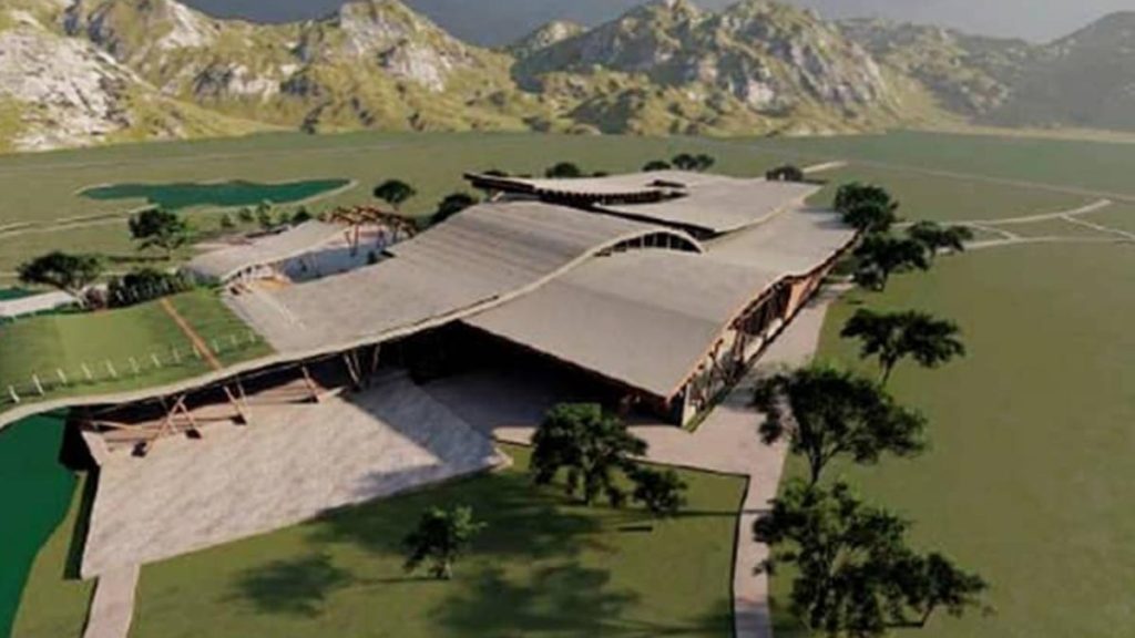 p6-01 vista aérea y fotomontaje de maqueta de un proyecto de bodegas en Mendoza. Proyecto de Estudiantes de Proyecto VI en la Universidad de La Matanza, cátedra MEllace. Docentes: Guadalupe Ciocoletto y otros